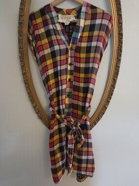 *Ace & Jig Plaid Button-Front Tie-Waist Tunic Dress - sz L